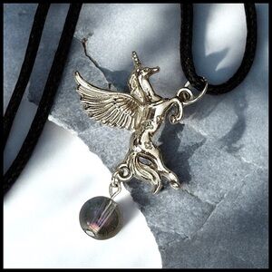 5 For $25💫Silver Unicorn Glass Bead Pendant Necklace